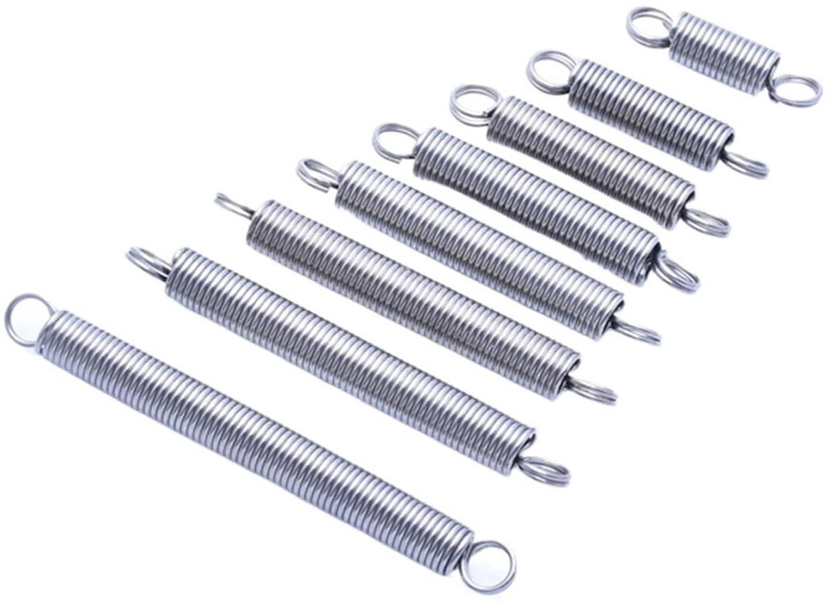 Trekveren met haak - Dubbele spoel veren - Mechanische toepassingen - Roestvrij staal - 2 stuks - Zilverkleurig