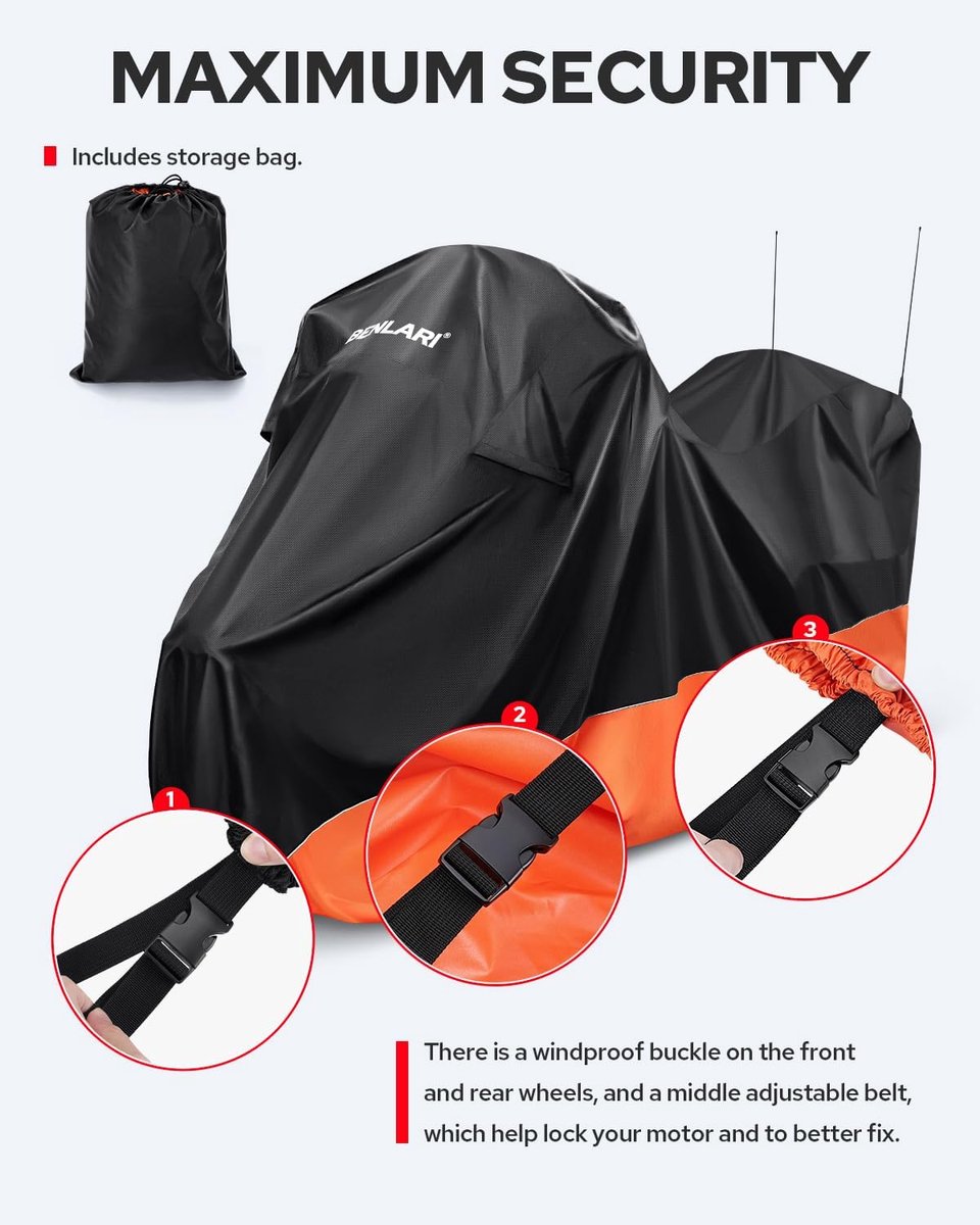 Waterdichte Motorhoes - Motorfiets Cover Beschermhoes - Motor Beschermen - 300D Oxford Stof - 244 x 152 x 102 cm – foto 5