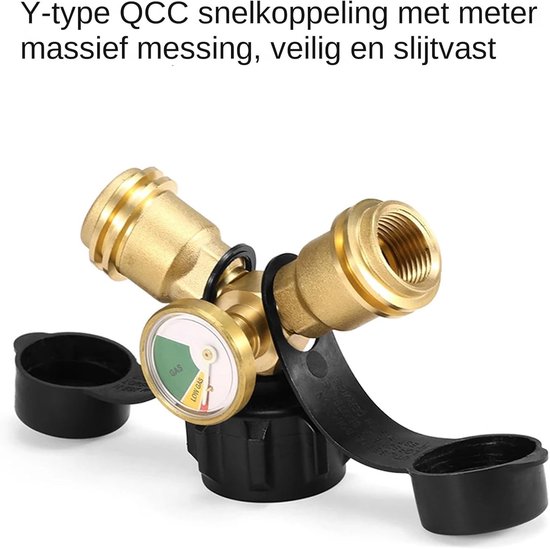 Propaan Y-Splitter,Propaan Y-Splitter Adapter Voor Gasflessen - QCC Vervangingsonderdeel Met Manometer En Afsluitventiel Accessoires Voor BBQ’s, Kachels En Verwarmers — afbeelding 5
