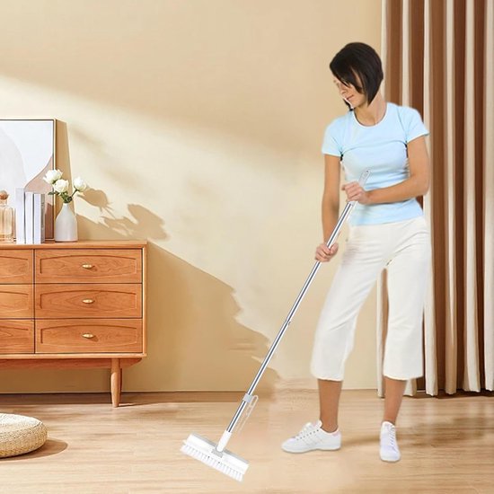 Voegenborstel Lange Handgreep - Vloerreiniger Multifunctioneel - Moeilijk Bereikbaar Reinigen - 180 Graden Roterende Kop - 51 cm Lengte - Wit — afbeelding 3