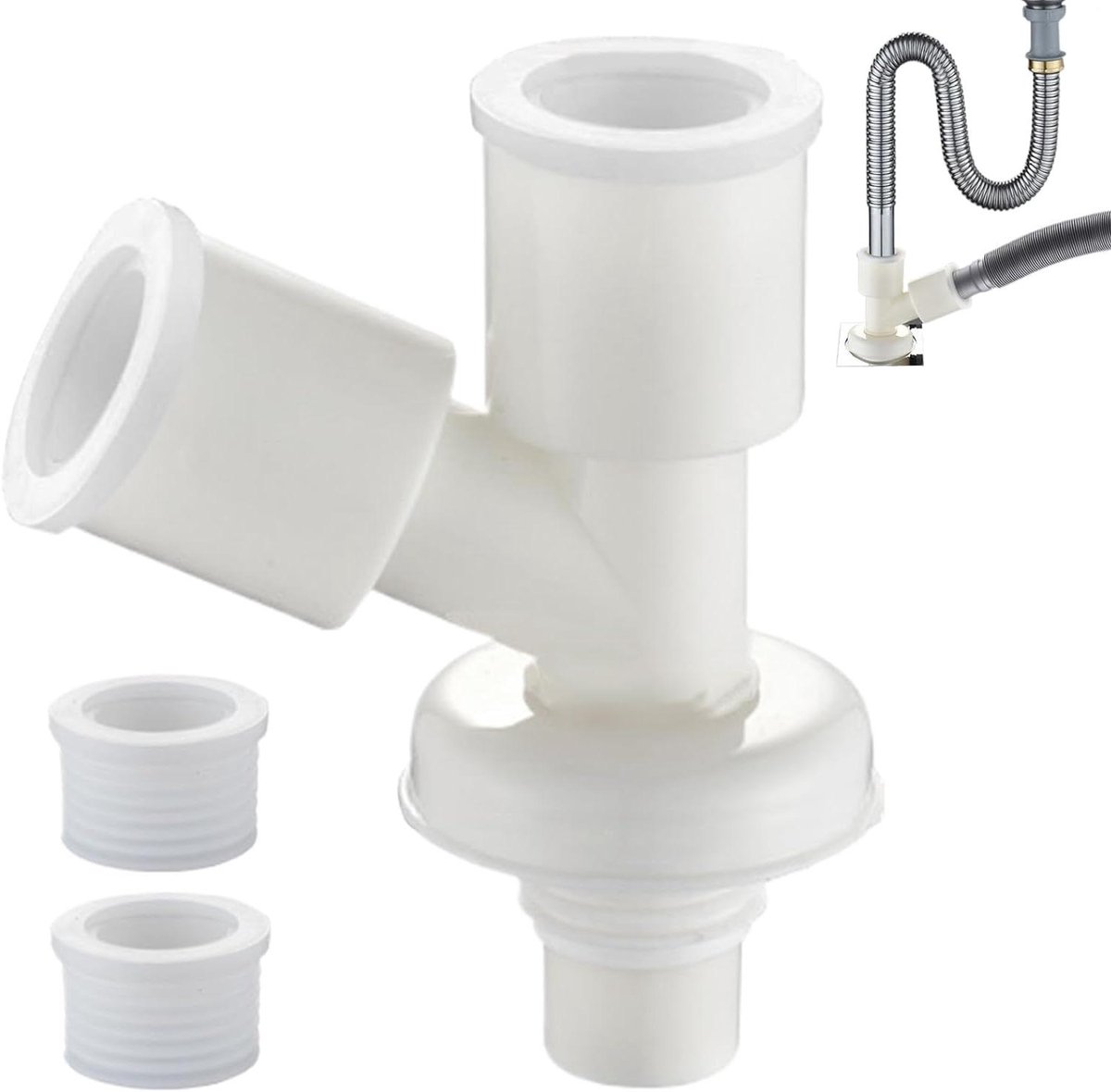 Afvoerslang Adapter - Wasmachine Splitter - Lekvrije Aansluiting - Geur & Verstopping Bescherming - 40-50 cm Verstelbaar - Grijs