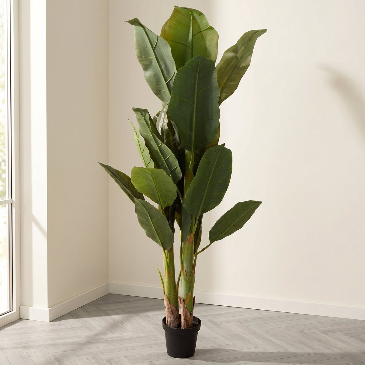 Cheqo® Kunstplant Bananenboom - Bananenplant - Grote Kunstplant voor Binnen - Nep Plant - Namaak Bananenboom - Tropische Kamerplant - Musa Palm - Bananenpalm - Groene Kunstplant - Onderhoudsvrije Plant - Kunst Bananenplant - Decoratieve Plant