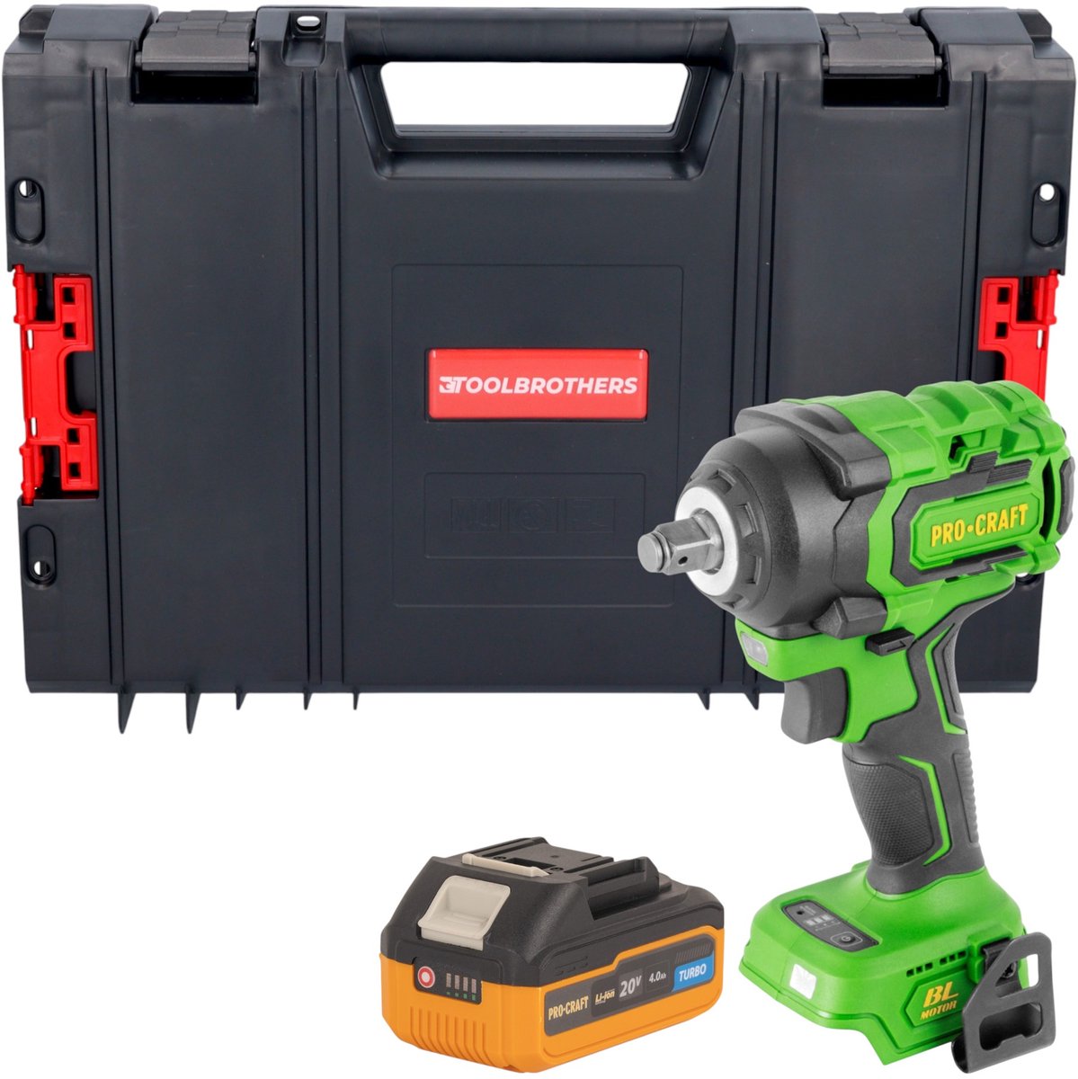 Procraft PWA18bb accu-slagmoersleutel 20 V 550 Nm 1/2" borstelloos + 1x accu 4,0 Ah + RHINO-gereedschapskoffer - zonder oplader