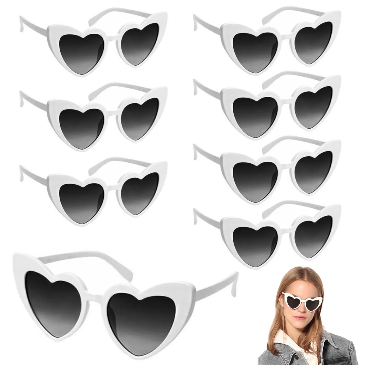 carmdering - Dames Zonnebril - Hartvormige Cat-eye Zonnewering - Retro Zonnebrillen Set - UV400 Bescherming - Lichtgewicht Draagcomfort - Hoogwaardig Kunststof - Vintage Romantisch Design - Ideaal Voor Groepsfeesten - 8 Stuks