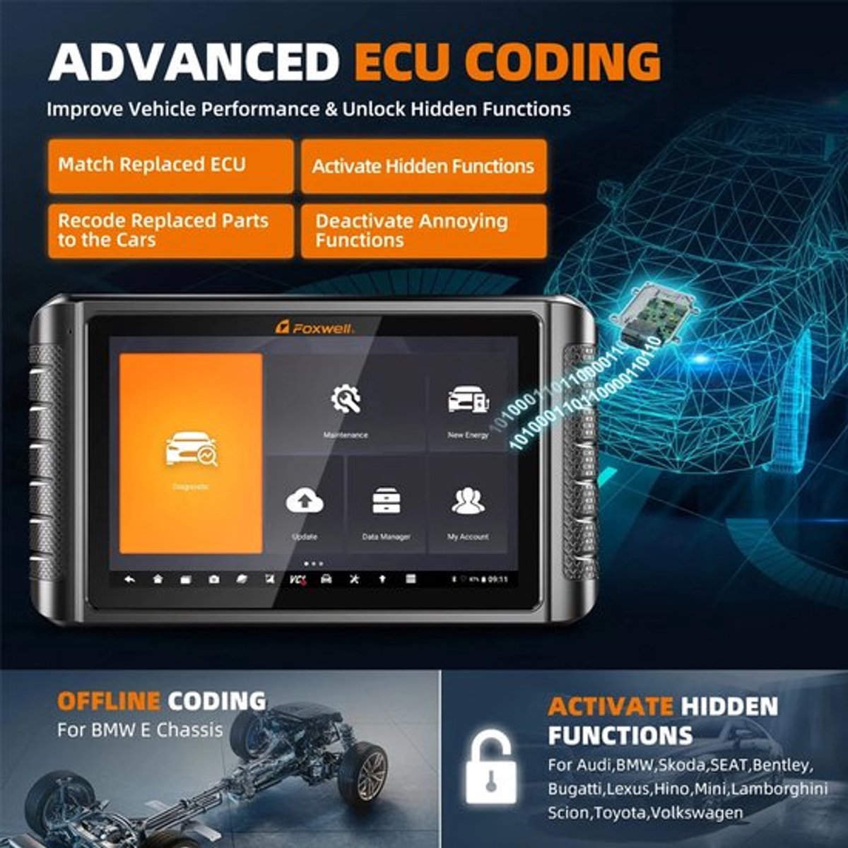 OBD2 Scanner – Auto Diagnostiek – Foutcode Uitlezer – Reset Tool – Bluetooth – Draadloos – 10,1 Inch Touchscreen