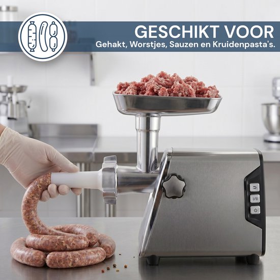 Vleesmolen – Professionele Elektrische Gehaktmolen 2000W – Volledig Metalen Motor RVS – 2 Snelheden – gehaktmolen vlees Voor Alle Soorten Vlees – Royal Swiss® — afbeelding 2