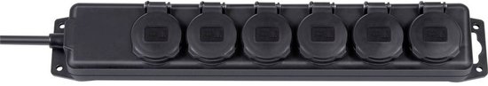 Stopcontactverdeler IP44 6-voudig zwart 2m H07RN-F 3G1,5