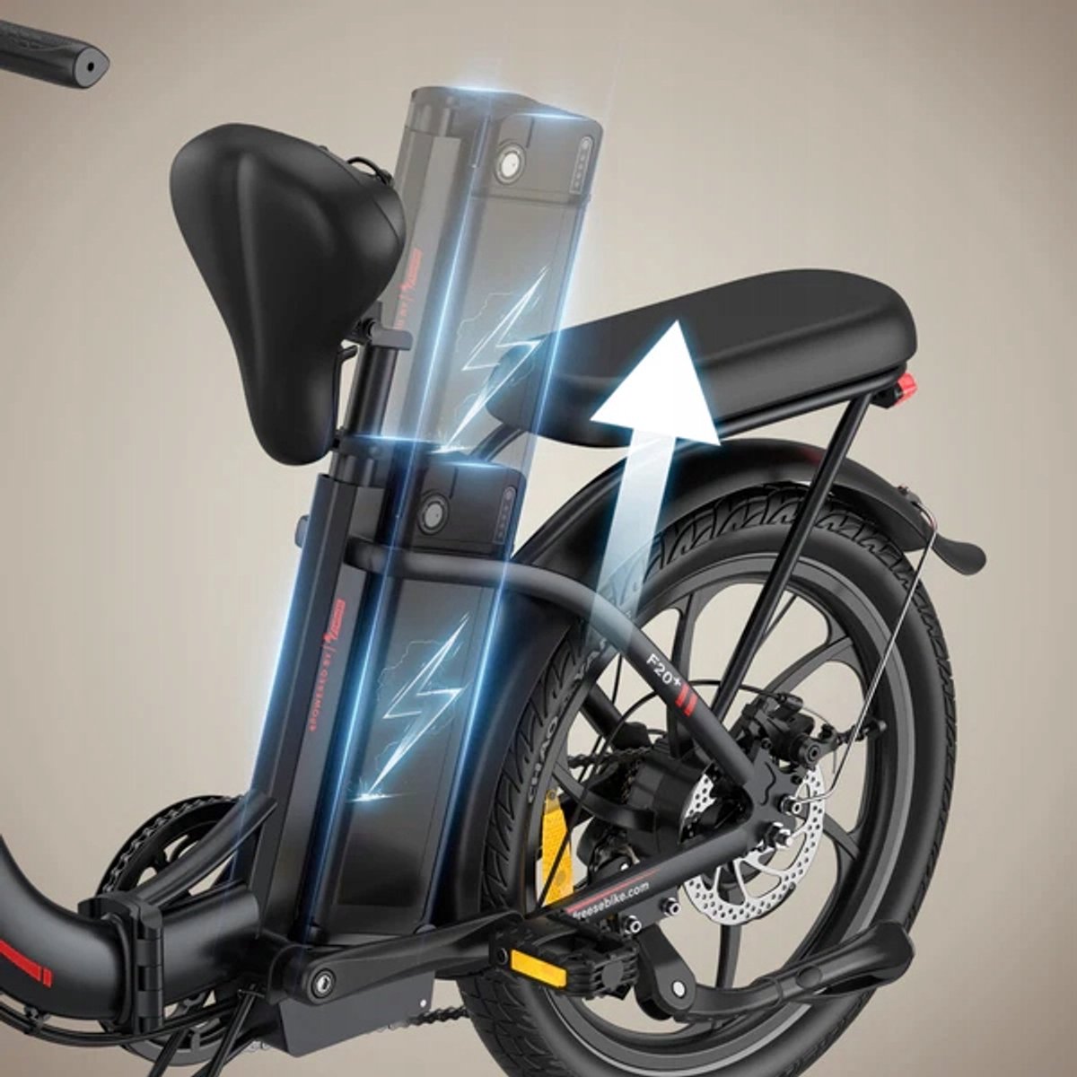 Fafrees F20+ Opvouwbare E-Bike 25km/h 20Ah Accu 250W Motor 90km Bereik Opvouwbare Elektrische Fiets 7 Versnellingen Shimano, 20x3.0 Dikke Banden, Mechanische Schijfremmen, Voorvering, LED Verlichting, Bagagedrager thumbnail 3