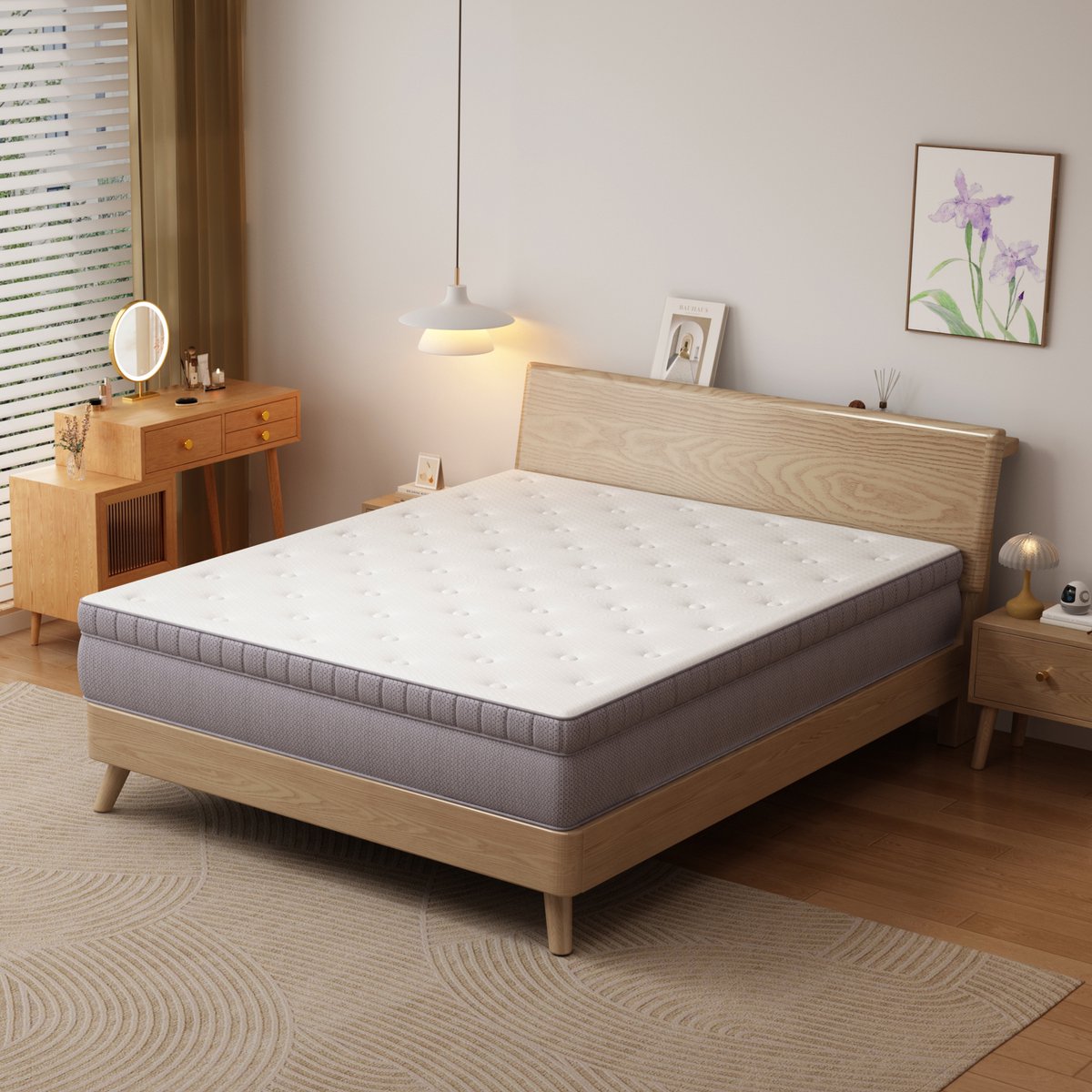 FloraGrace Pocketvering Matras 180x200 cm - 7 Zones Ergonomische Ondersteuning - H3 - Versterkte Rand - 25 cm Hoog - Oudwit