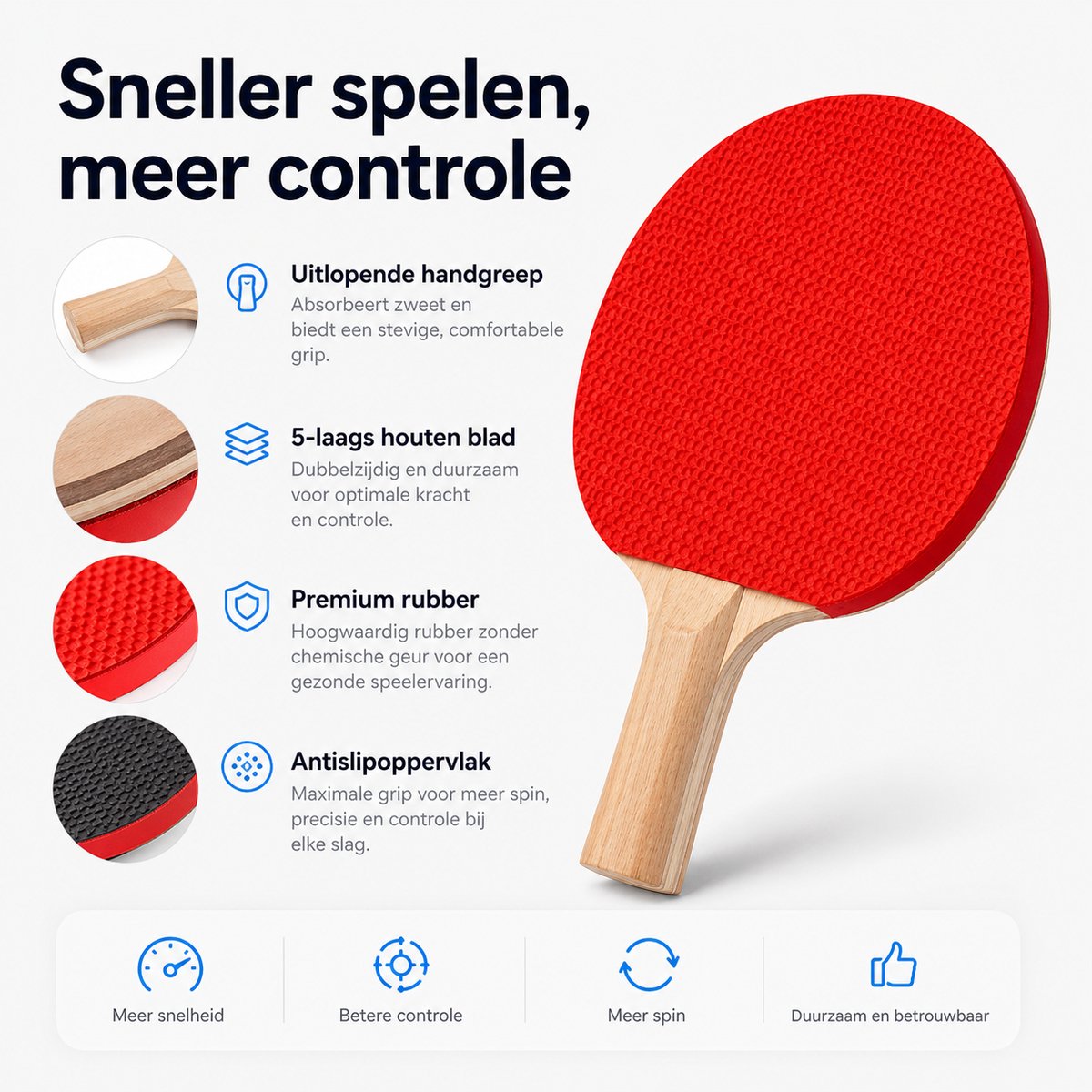 BOTC Tafeltennis Set - 2 Tafeltennisbatjes - 6 Pingpongballen - 1 Tafeltennisnet Uitschuifbaar - Zwart — afbeelding 3