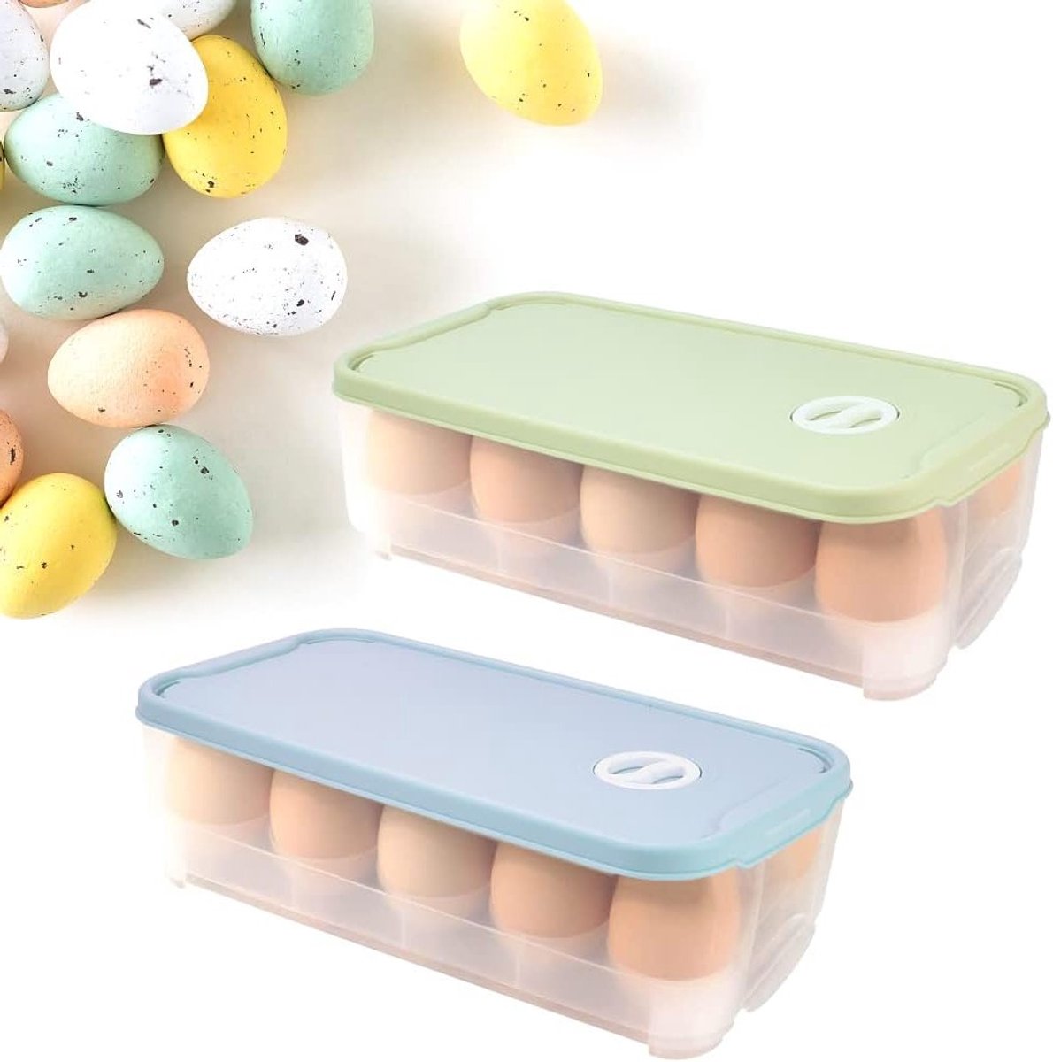 Set van 2 Eieren Dozen voor 10 Eieren, Plastic Opbergdozen met Deksel voor Koelkast en Vervoer