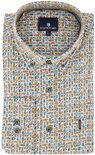 Gevouwen overhemd met 'State of Art' label, wit met een print van bruine, groene en blauwe bladeren in ruiten.