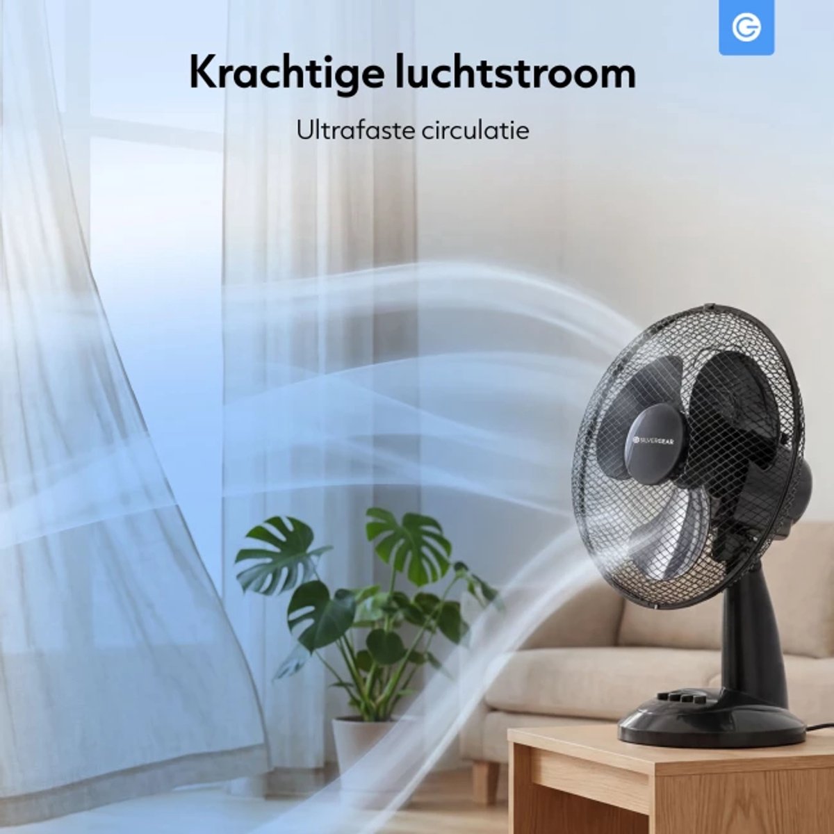 Tafel Ventilator - Compacte Luchtkoeler met 3 Snelheden - Bureauventilator - Kleine Ventilator - Luchtkoeler - Statiefventilator Slaapkamer - Krachtige Fan - Ventilator Staand voor Kantoor - Waaier - Verkoeling - Air Cooler - Zwart - Silvergear thumbnail 3