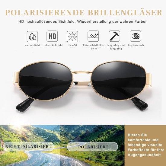 Zonnebril-zonnebril heren-zonnebril dames-Retro Ovale Zonnebril Unisex - Goud Metaal Montuur-Vintage Look - Ultralicht en Comfortabel - Voor Dames en Heren - Goud — afbeelding 2