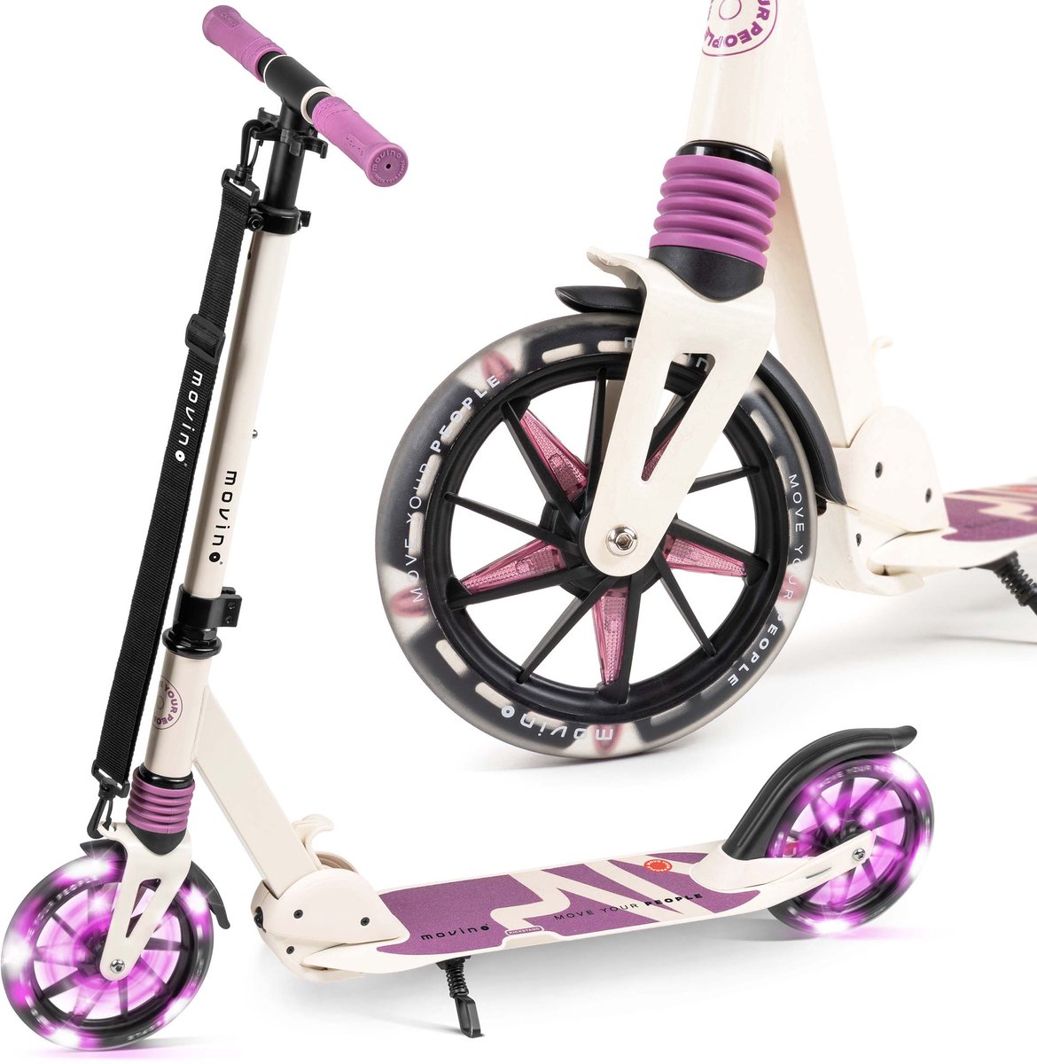 Movino City Light - Step - Beige-Roze - voor Jongens en Meisjes - Draagkracht tot 100 kg - Kinderstepjes - Lagers ABEC-7 - Led-wielen - Verstelbaar stuur - Opvouwbaar