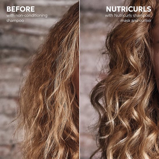 Voor en na: extreem krullend haar wordt gevoed en gedefinieerd door Nutricurls shampoo, masker en curlex.