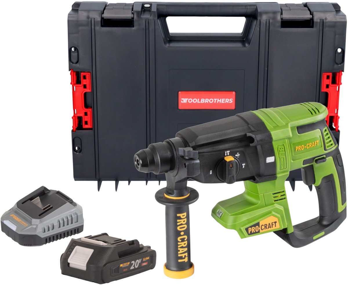 Procraft PHA40bb accu-boorhamer 20 V 2,6 J SDS plus borstelloos + 1x accu 2,0 Ah + oplader + RHINO-gereedschapskoffer