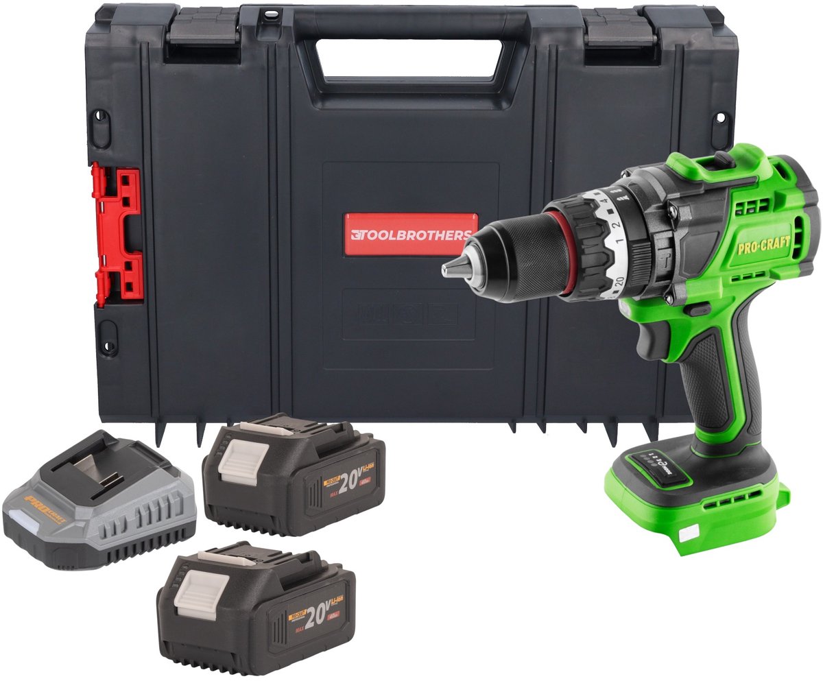 Procraft PA18ProBL-BB accu-klopboormachine 20 V 180 Nm borstelloos + 2x accu 4,0 Ah + oplader + RHINO-gereedschapskoffer
