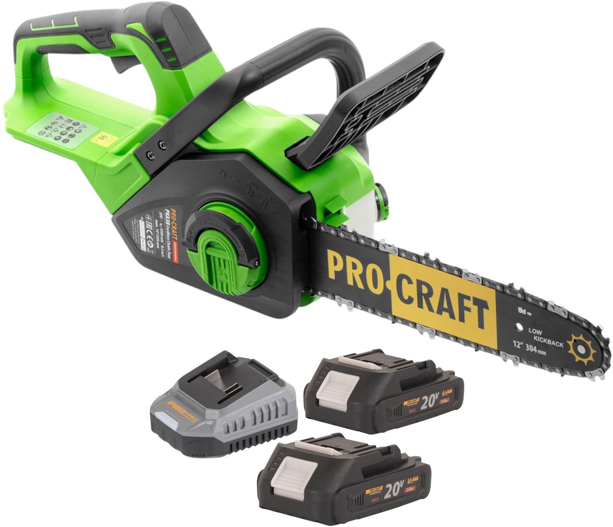 Procraft PKA38 accukettingzaag 20 V 304 mm borstelloos + 2x accu 2,0 Ah + oplader