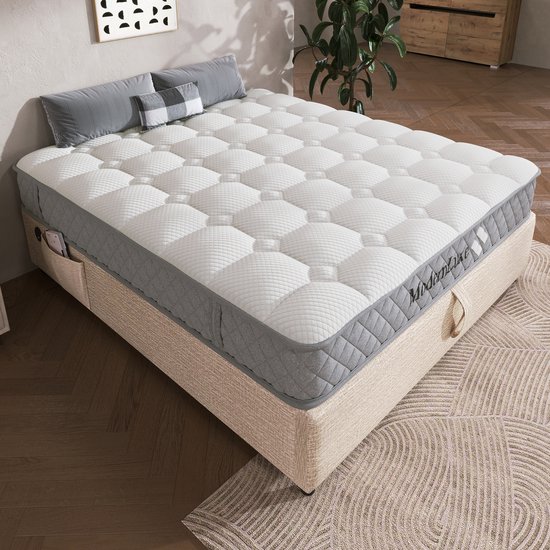 MIVRAY Matras 180x200 cm - 7 Zones Pocketvering Met Koudschuim - H3 Middelstevig en Ademend - Antislip - Wit