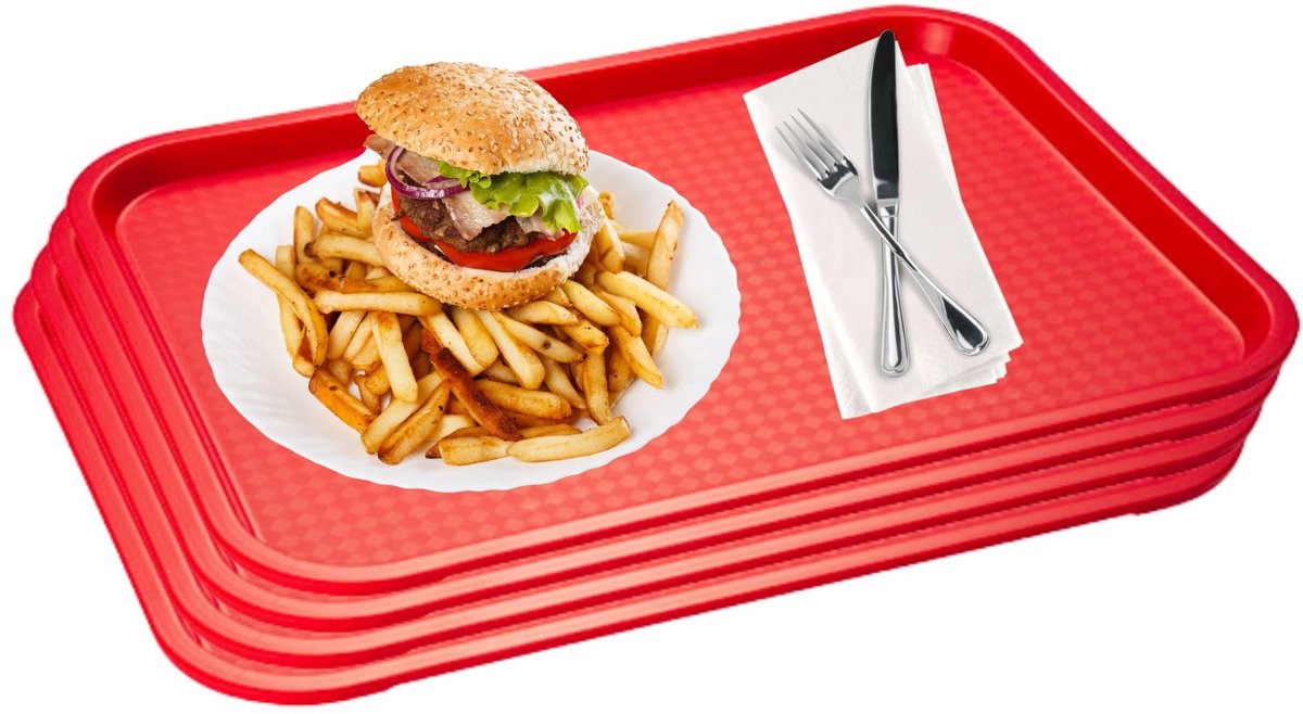 APS Fast Food Serveertablet - Breukbestendig - Vaatwasserbestendig - Rood - 35x27cm - Set van 4