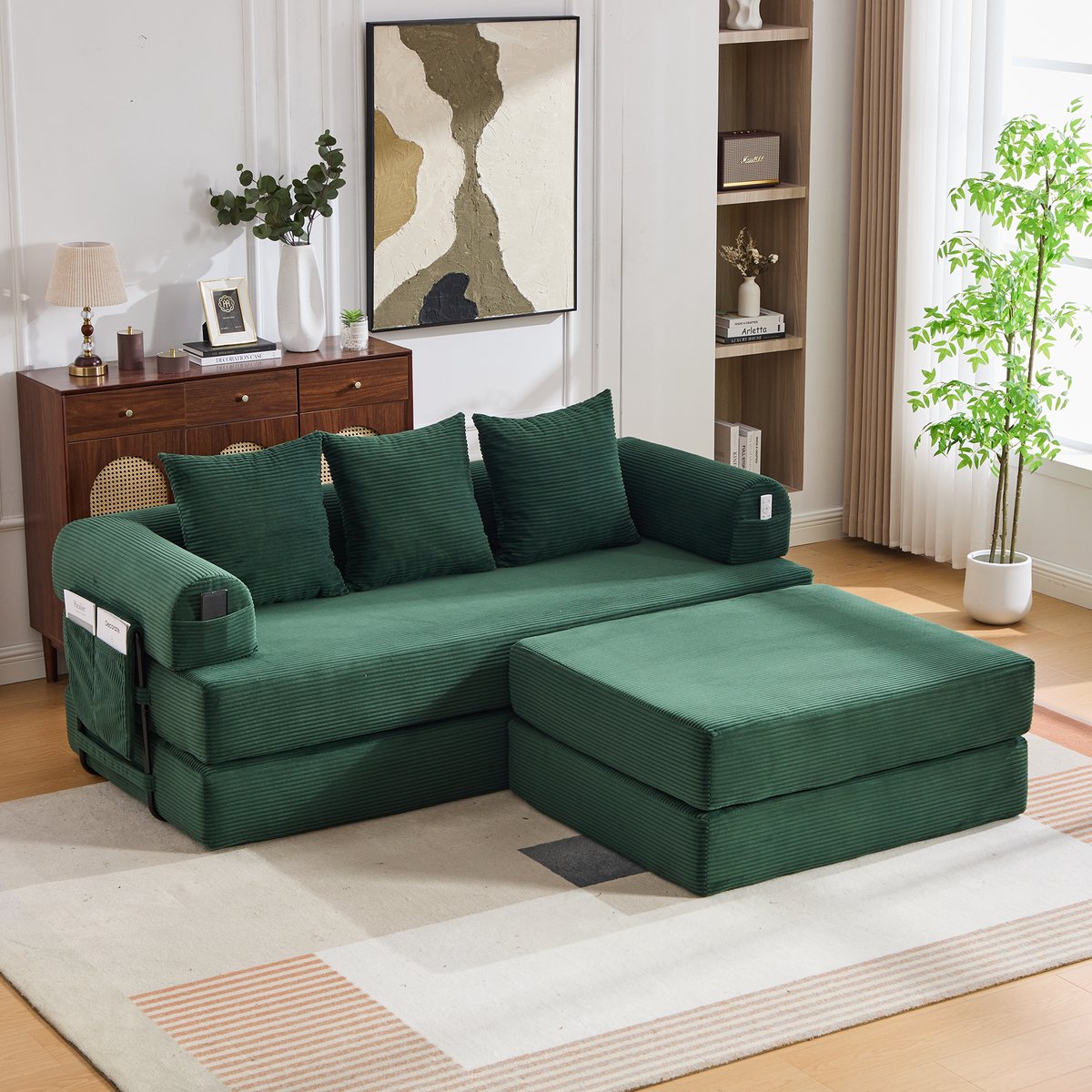 MODENUIT Bankstel 200 x 190 cm - Modulair met Hocker en Zijvak - Voor Woonkamer en Studio - Cord Smaragdgroen