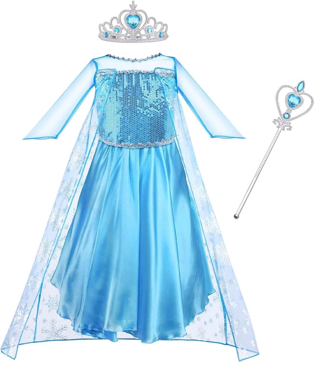 Allecto - Elsa-kostuum - Halloween-kostuum - 3-delige set - Blauw - Verjaardagsfeestje - Meisjeskostuum - Geschikt voor kinderen