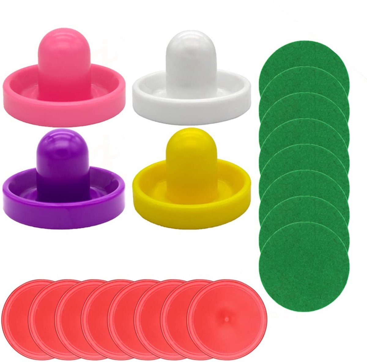 Allecto - Air Hockey Drücker - Airhockey Set - Duurzaam - Wit Roze Geel Paars - Pucks Inclusief - Geschikt voor Kinderen - 4 Stuks