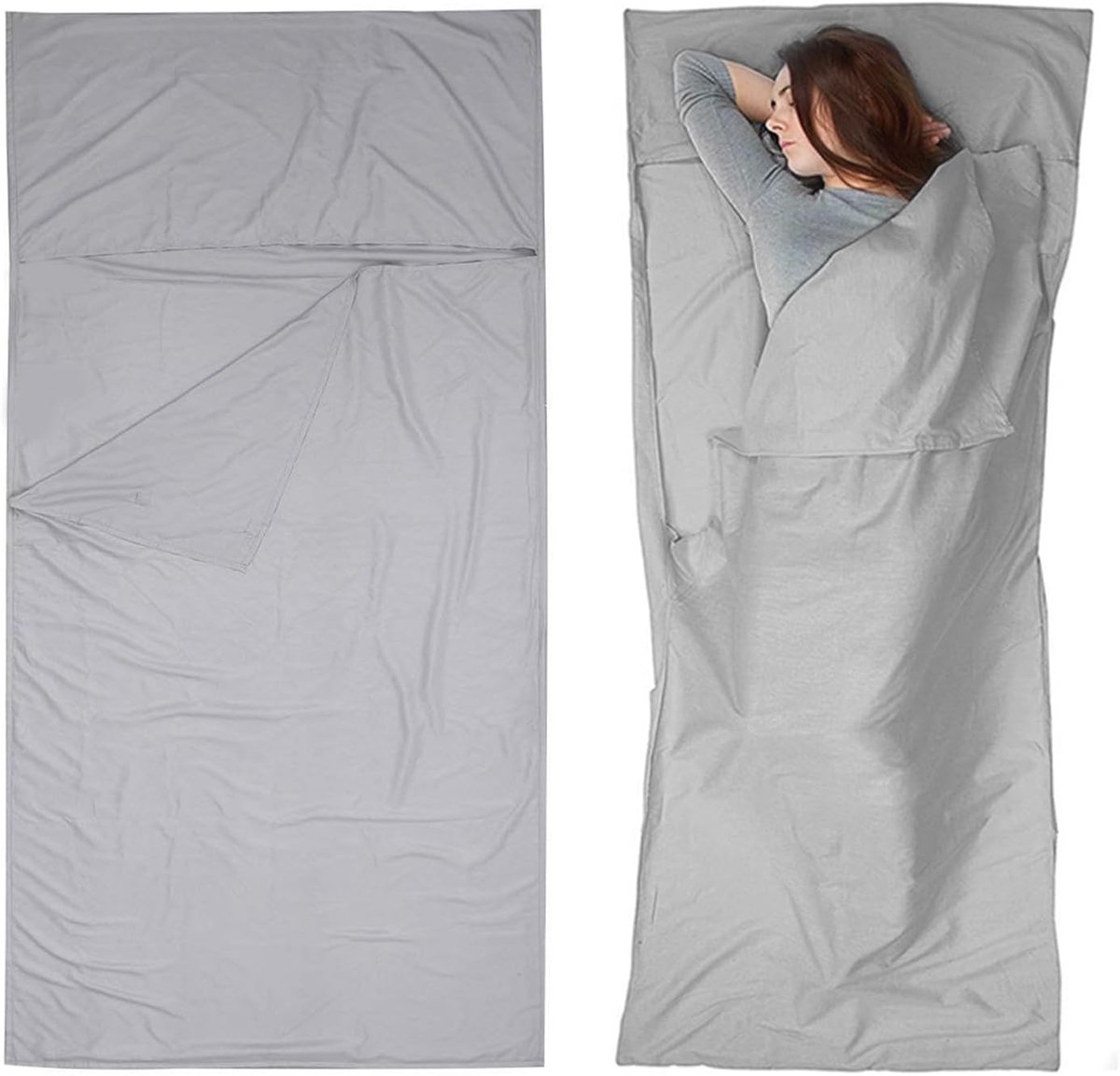 Lakenzak Dekenmodel - Slaapzak - ademend - sneldrogend - lichtgewicht en draagbaar - wasbaar - lichtgewicht reisslaapzak - outdoor slaapzak - compressiezak voor op reis - geschikt voor kamperen, wandelen, hotels, treinen, hostels, enz - Grijs