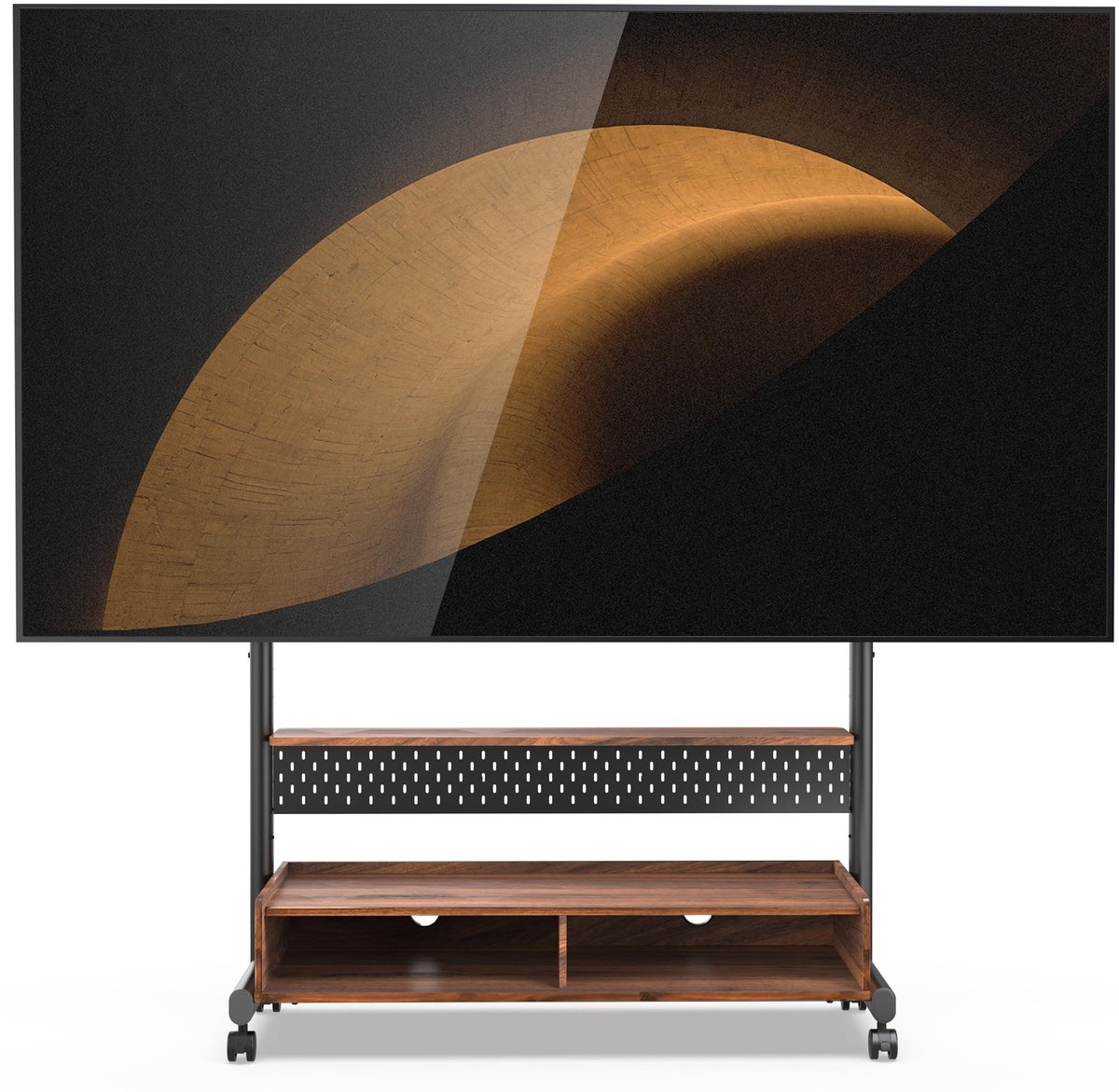 FITUEYES Tv-standaard, oprolbaar, televisiestandaard met wieltjes, vloerstandaard, tv-rolwagen voor 70-100 inch televisie, in hoogte verstelbaar, hoog max. 80 kg, VESA 850 x 600 mm