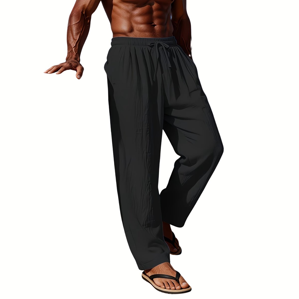 Currero Linnen Broek Heren - Zomerbroek - Volwassenen - Lange Broek - Pantalon - Strandbroek - Zomer - Ibiza Stijl - Khaki + Wit + Zwart XXXL