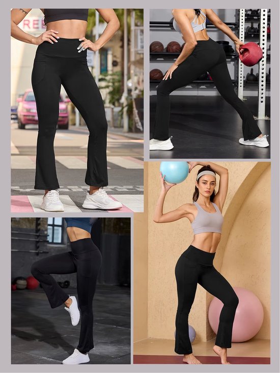 Flare Legging Dames Hoge Taille - Yoga Broek Dames Superzacht met Buikcontrole, Push-Up Effect en Zakken - Marineblauw - Maat M — afbeelding 3
