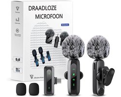BeSparkz 2 in 1 Luxe Draadloze Microfoon - 2 Stuks - Lavalier - Windshields - Dasspeld - Lange Batterij - USB-C/Lightning - 2 Stuks - Plug & Play