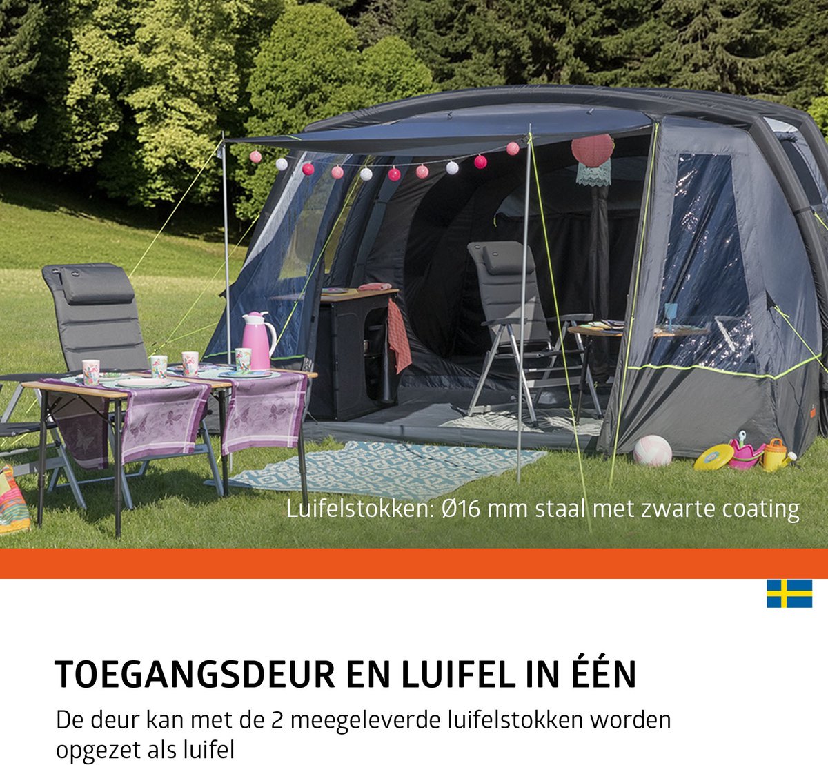 Campout 6-Persoons Familietent Opblaasbare Tunneltent – 5000 mm Waterdicht – 2 Slaapcabines – 19 m² – 15 min Opzettijd – Incl. Pomp & Luifel – foto 4