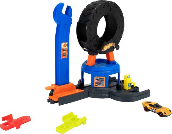Hot Wheels City Centrum Bandenwerkplaats - Speelset en speelgoedauto - Geschikt voor het snel-klik-baansysteem