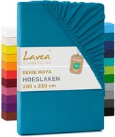 Lavea® Hoeslaken 200x220 cm – 100% Katoen, Zacht en Ademend – Geschikt voor Matrassen tot 35 cm – Jersey met Elastiek Rondom – Aquamarijn