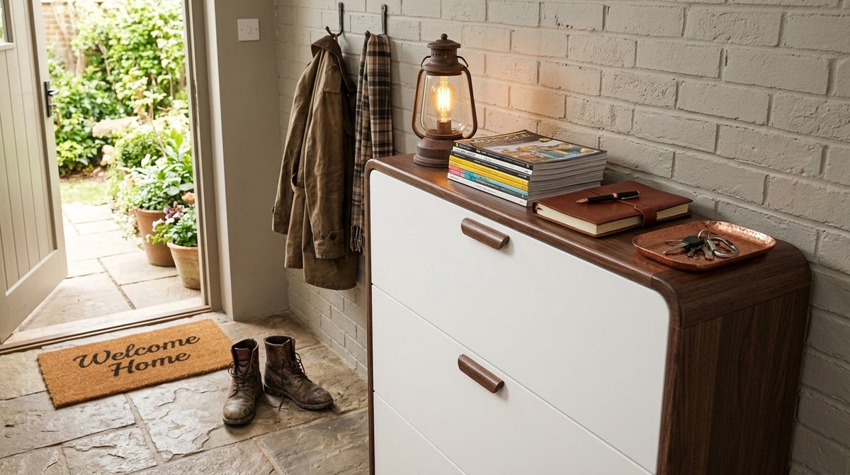 Schoenenkast smal met klapdeuren – House&Garden schoenenkast hout met verstelbare planken – 2-laags schoenen organizer voor hal en gang – wit 100 cm – ruimtebesparende schoenenopberger modern
