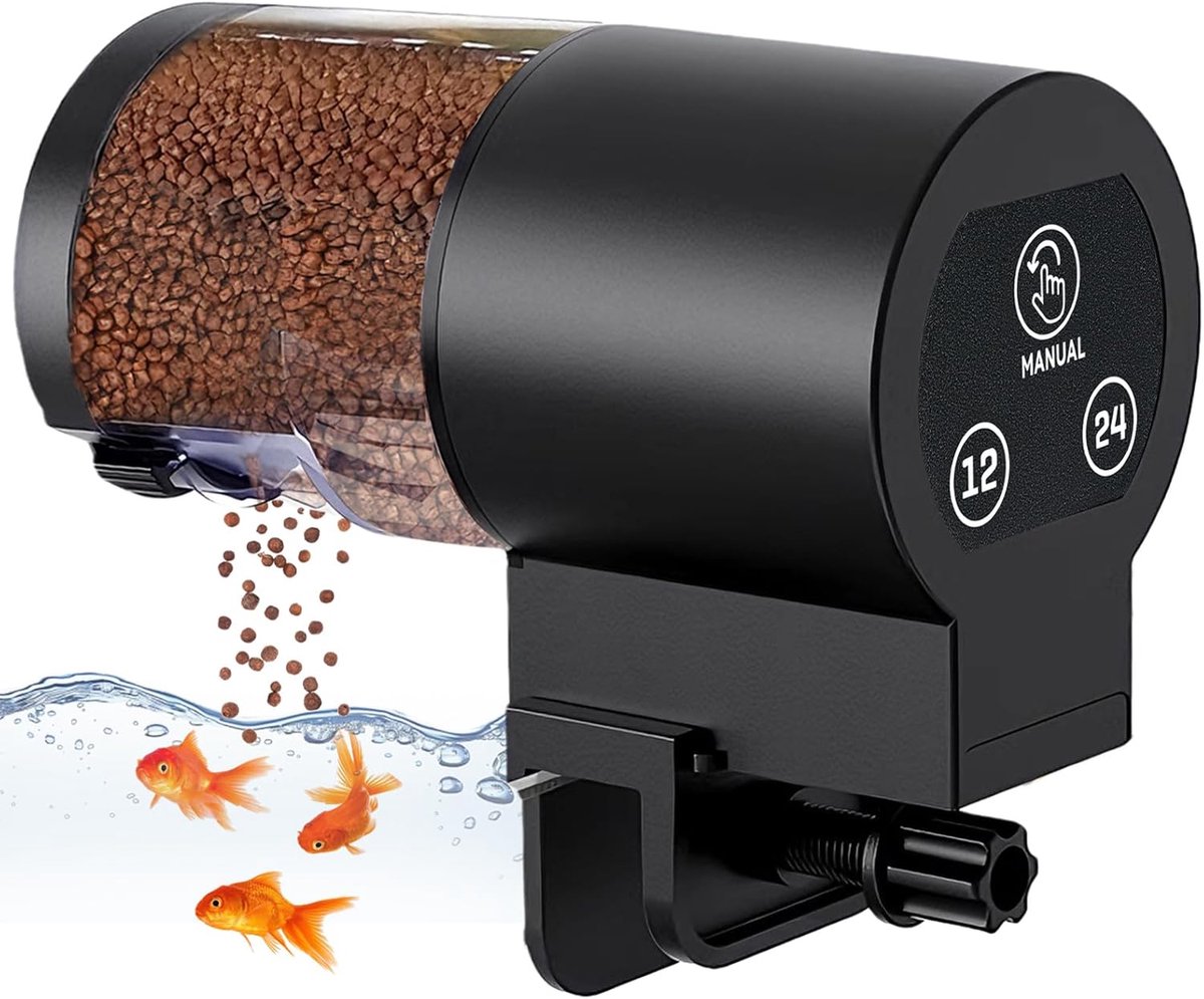 Automatische visvoeder-automatische visvoeder vijver-Automatische aquariumvoeder - Grote capaciteit van 100 ml - Instelbare voedertimer - Werkt op batterijen - Voor het voeren van visfilets en pellets - Zwart
