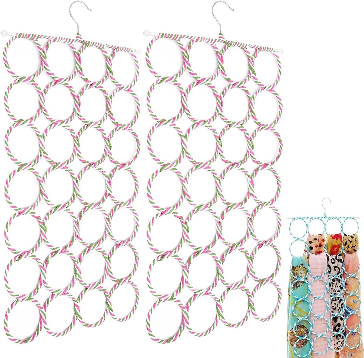 Multifunctionele Sjaal Hanger Set van 2 - 28 Ringen voor Organisatie en Opberging van Sjaals en Accessoires