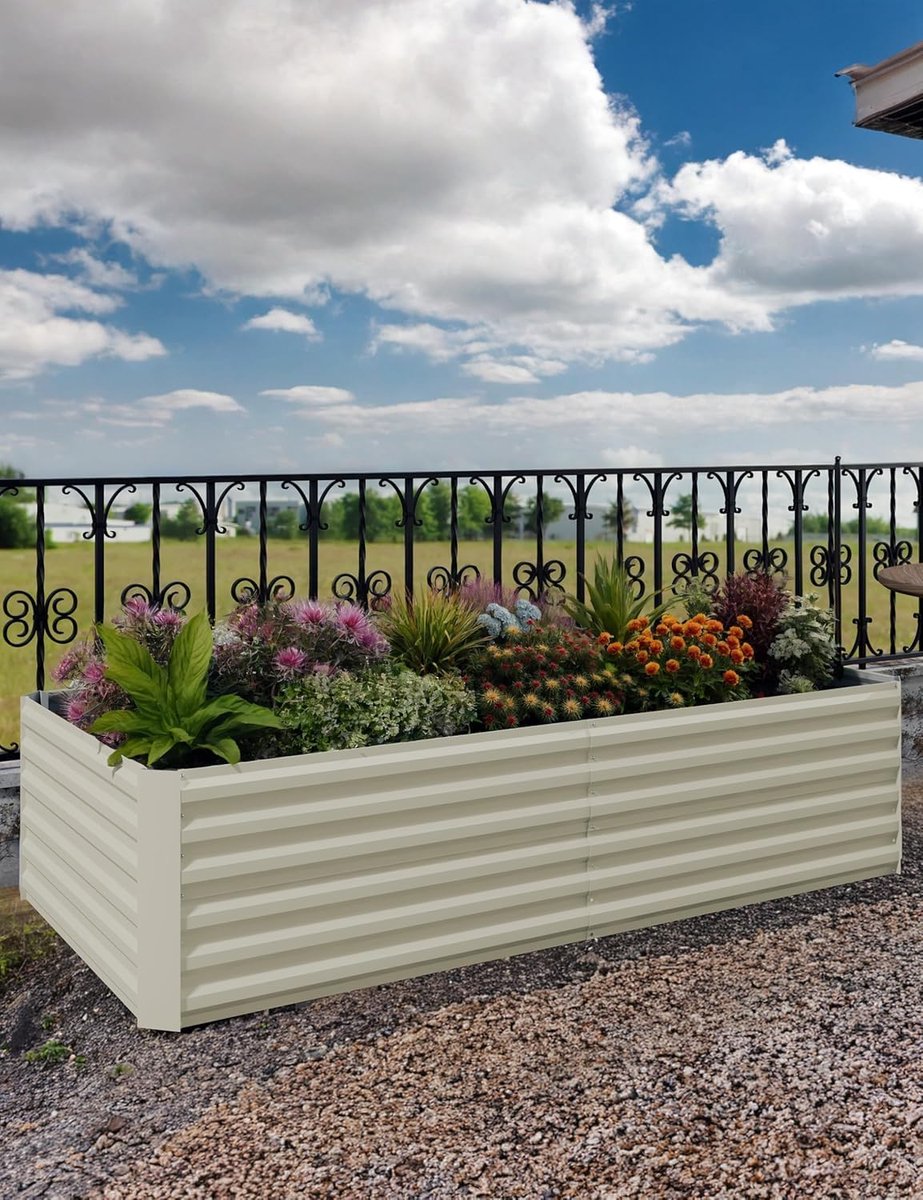 Verhoogde Moestuinbak XL - Gegalvaniseerd Metaal - 240 x 120 x 60 cm - Beige - Grote Plantenbak Buiten voor Groenten, Kruiden en Bloemen - Roestvrij & Duurzaam