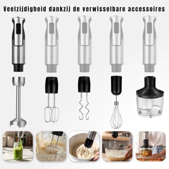Thuys - Staafmixer Zilver 1200W - Turbofunctie - Variabele Snelheid - 6 Accessoires - voor Soepen - Sauzen en Purees van Thuys — afbeelding 3