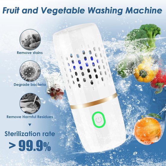 Fruit en Groentereiniger - Groente Reinigen - Groentereiniger - Pesticiden Reiniger - Groentewasmachine - Oh-Ion-Zuiveringstechnologie - Verwijdert Pesticiden - Draagbare - Voor Het Reinigen Van Groenten, Granen, Rijst, Vlees en Zeevruchten - Wit — afbeelding 4
