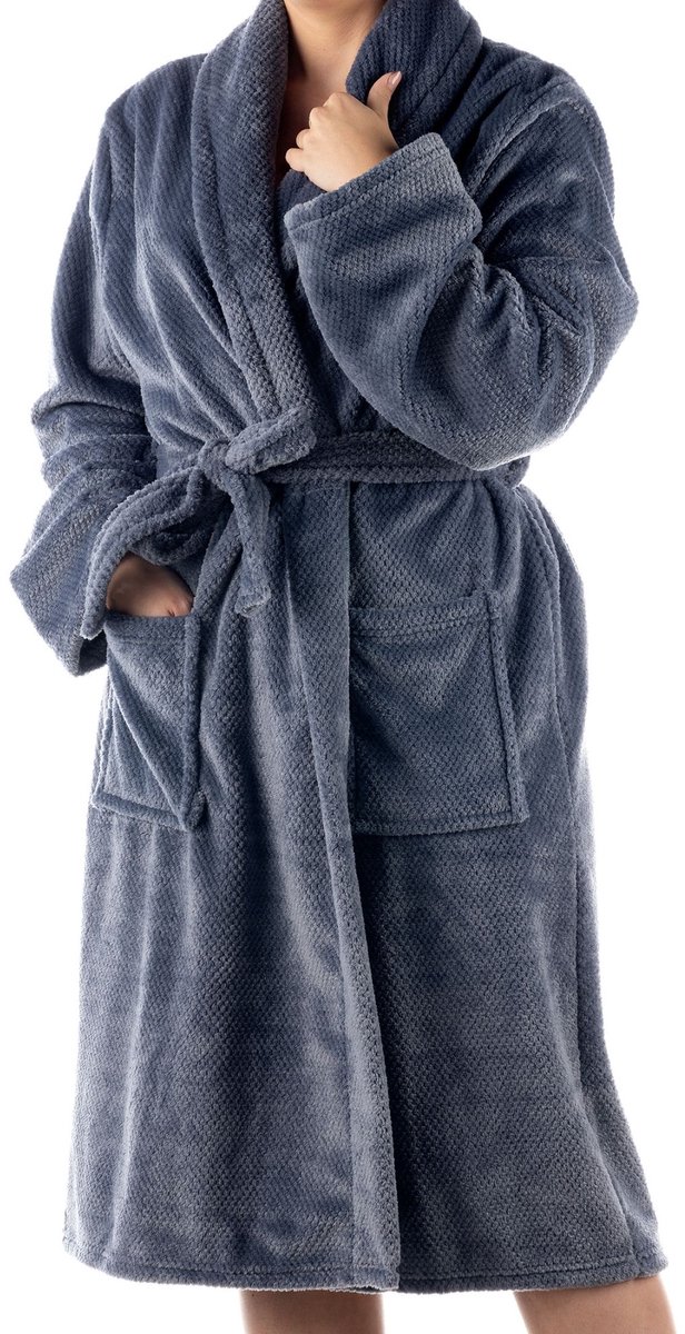 Textino CHRIS - badjas 116 cm - volwassenen - fleece met structuur - Blue Fusion - blauw