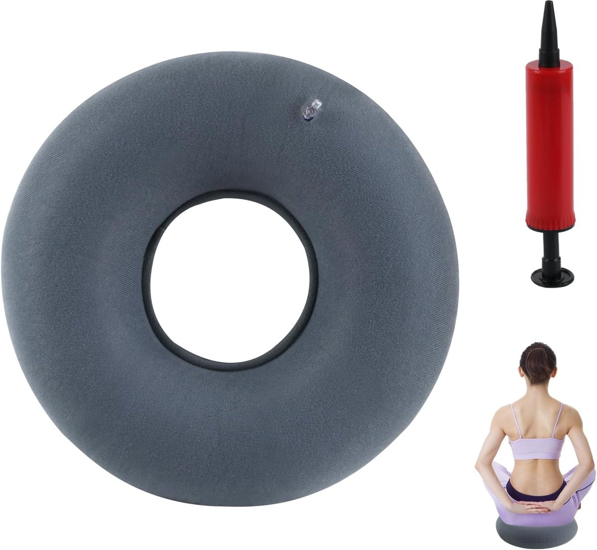 Aambeien-zitkussen, 34 cm, opblaasbaar ringkussen, stuitbeenkussen, stuitbeenkussen, ontlasting donutkussen met pomp, voor bedwonden, rolstoelen, bureaustoel, aambeienkussen