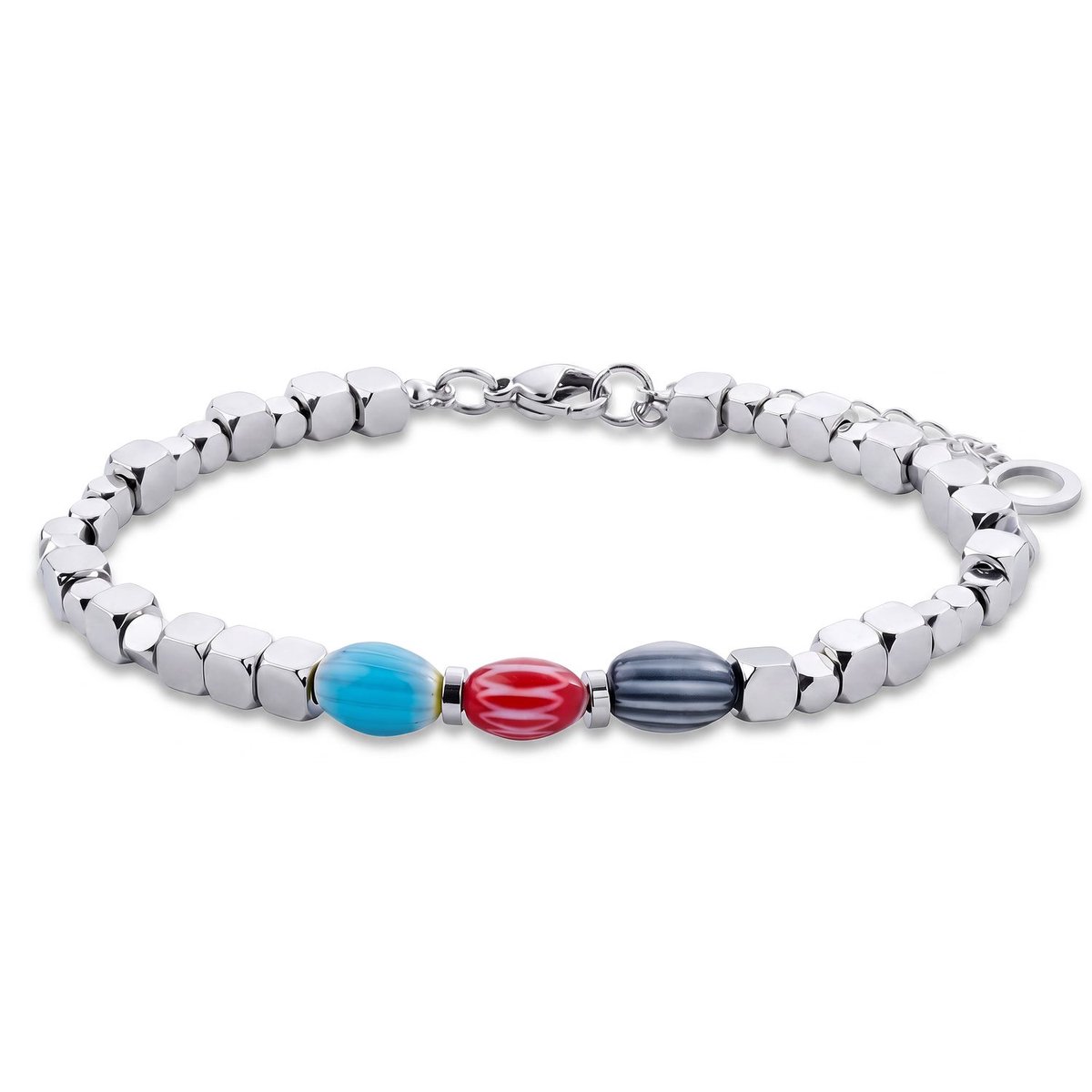 Pearlmania | Cubes Spectrum Tricolore armband met glazen kralen en roestvrij staal