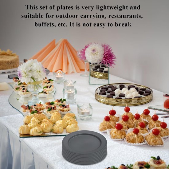 Kunststof Borden Set - 8 Delige Serviesset - 25 cm Diameter - Onbreekbaar en Magnetronbestendig - Voor Picknick Camping en Thuisgebruik - Grijs — afbeelding 3