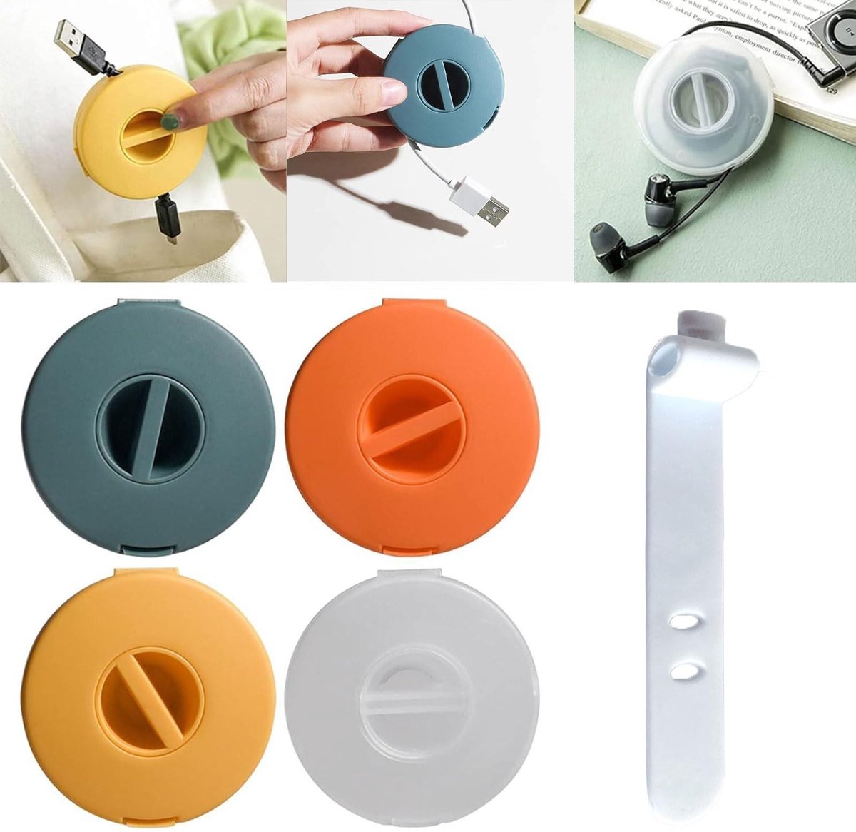 Allecto - Kabeloproller - Kabelbeheersysteem - Ruimtebesparend - Assorted kleuren - Kabel organizer - Voor USB en hoofdtelefoon - 4 stuks