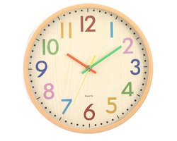GELLDG Kinderkamerhorloges - Lautloze Wanduhr - Creatieve Kleurrijke Klok - 29.5x29.5cm - Geschikt voor Kinderkamer Slaapkamer en Woonkamer - Kunststof - Stil Mechanisme - Voor Jongens en Meisjes