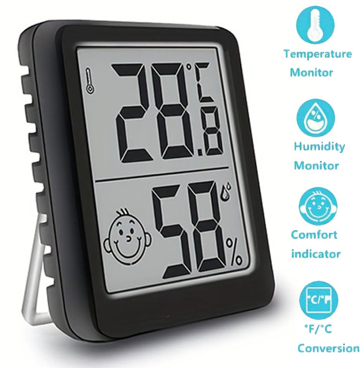 Digitale Mini-luchtvochtigheidsmeter voor binnen- Kamerthermometer - Hygrometer - Meet Vochtigheid en Temperatuur - Voor het Regelen van Het Klimaat - Zwart