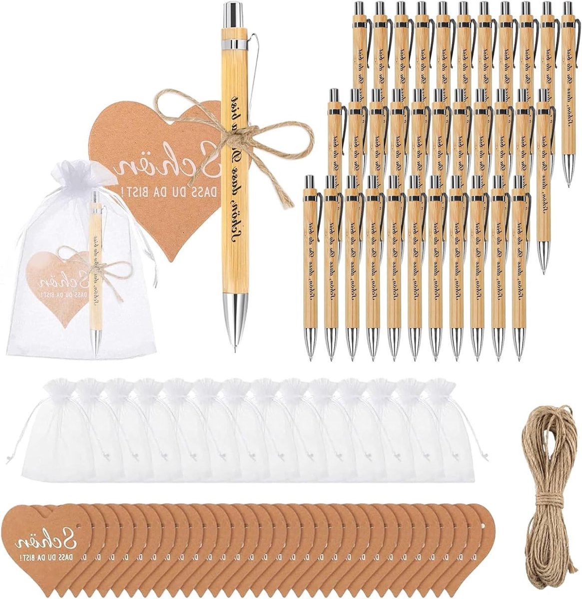 Houten Balpen Set van 50 Stuks - Perfecte Trouwen, Verjaardag en Doop Geschenken - Unieke Cadeaus voor Volwassenen en Kinderen